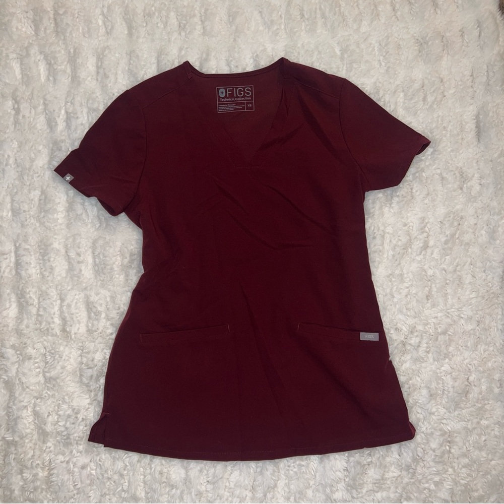 Figs Casma Scrub Top Size XS Burgundy